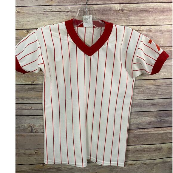 Empire Rockets Baseball Jersey Size Medium White Red Pinstripe Vintage #7 - Picture 2 of 9